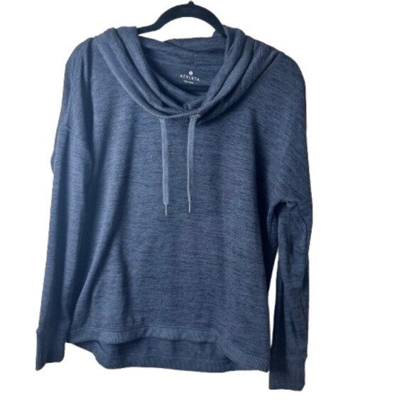 Athleta Blissful Cowl Neck Charcoal Gray Space Dye Pullover Sweatshirt Medium - Picture 1 of 8